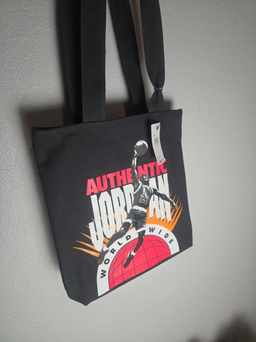 Jordan Black Tote with Red and Orange Graphic NWT